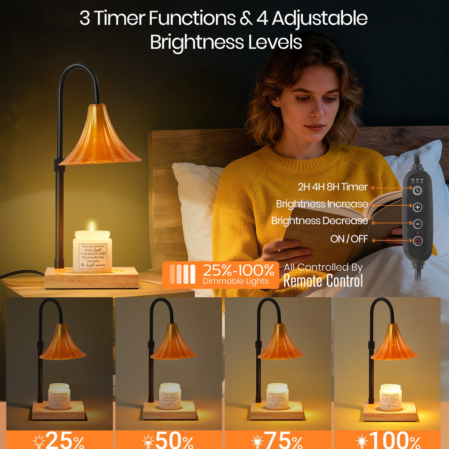 LOFTER-PRO Candle Warmer Lamp with Timer, Dimmable, Adjustable Height, Electric Top Down Melting for All Jar Candles, Home Decor Wax Melter Light, Includes 2 Halogen Bulbs, Flower