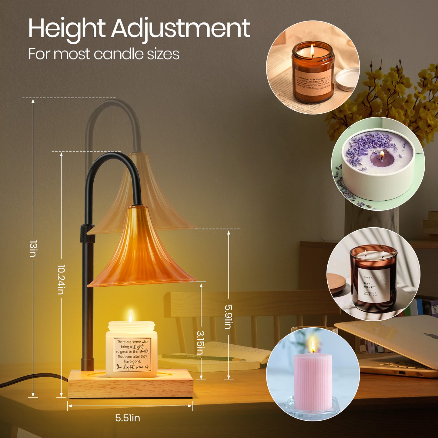 LOFTER-PRO Candle Warmer Lamp with Timer, Dimmable, Adjustable Height, Electric Top Down Melting for All Jar Candles, Home Decor Wax Melter Light, Includes 2 Halogen Bulbs, Flower