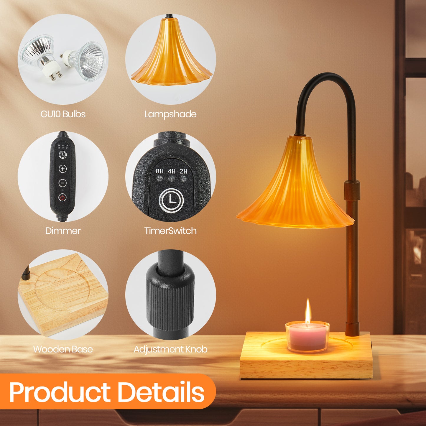 LOFTER-PRO Candle Warmer Lamp with Timer, Dimmable, Adjustable Height, Electric Top Down Melting for All Jar Candles, Home Decor Wax Melter Light, Includes 2 Halogen Bulbs, Flower