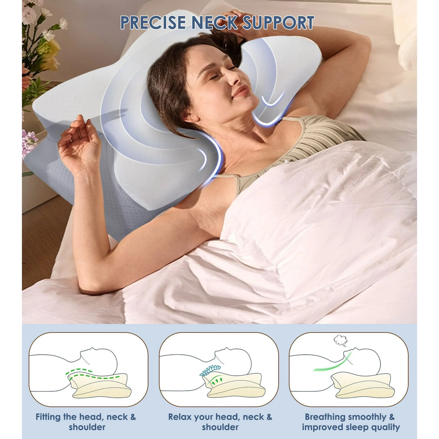 MOONORAH Cervical Pillow for Neck Pain Relief, Contour Memory Foam Pillows, Odorless Ergonomic Neck Pillow Adjustable Orthopedic Bed Pillow for Side Back Stomach Sleeper with Pillowcase, Queen Size