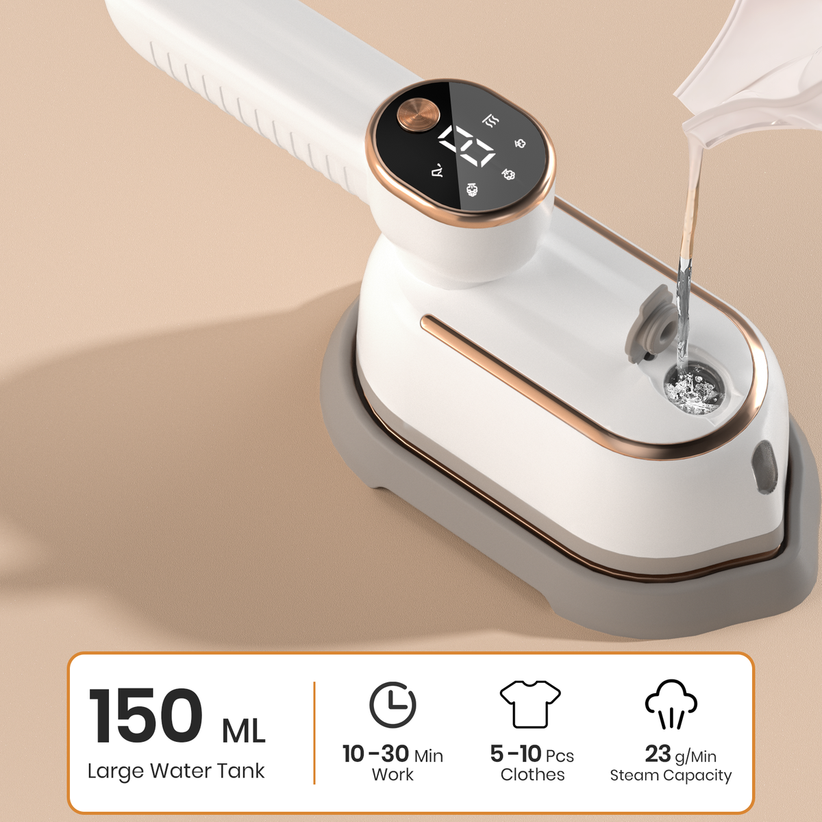 ZALFLEX Handheld Garment Steamer - 1200w 15s Fast Heat-Up, 3 Modes LCD - White