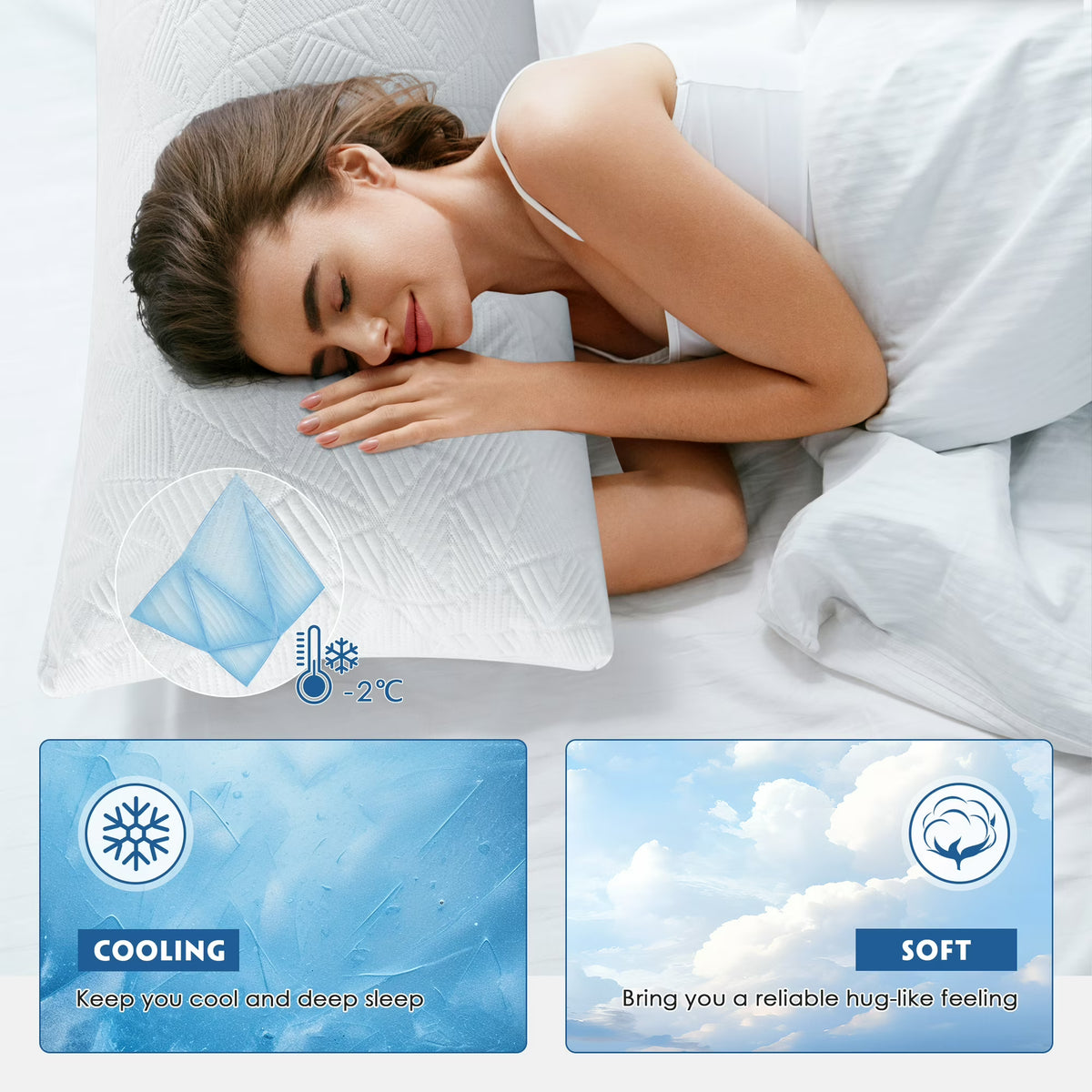 MOONORAH Memory Foam Body Pillow - Cooling Firm for Side Sleeper - 20x54 in White