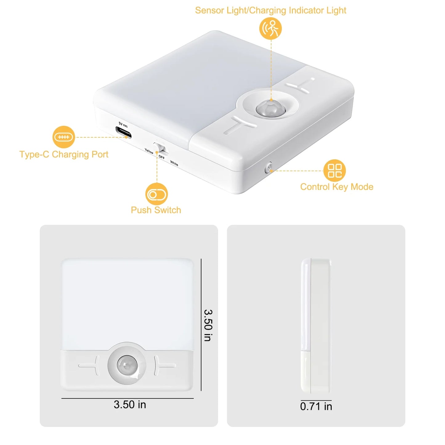 LOFTER-PRO Night Light, LED Motion Sensor Closet Lights, Wireless LED Under Cabinet Lights Stick-on Safe Night Light, Adjustable Brightness Warm White Lights for Bedroom, Kitchen, 2 Pack