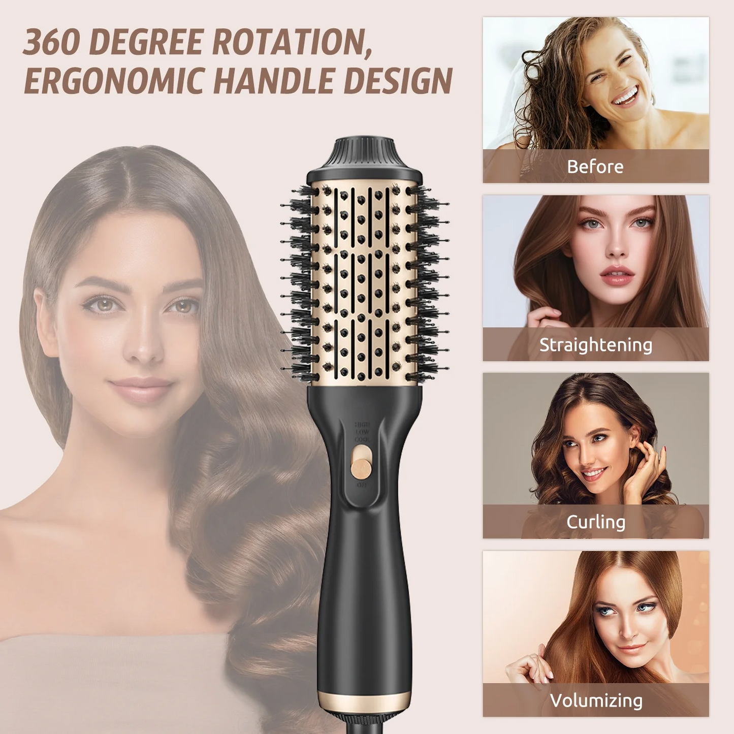 WANALIT Hair Dryer Brush,4 in 1 Hair Dryer Brush,Fast Drying for All Hair Types ,Black