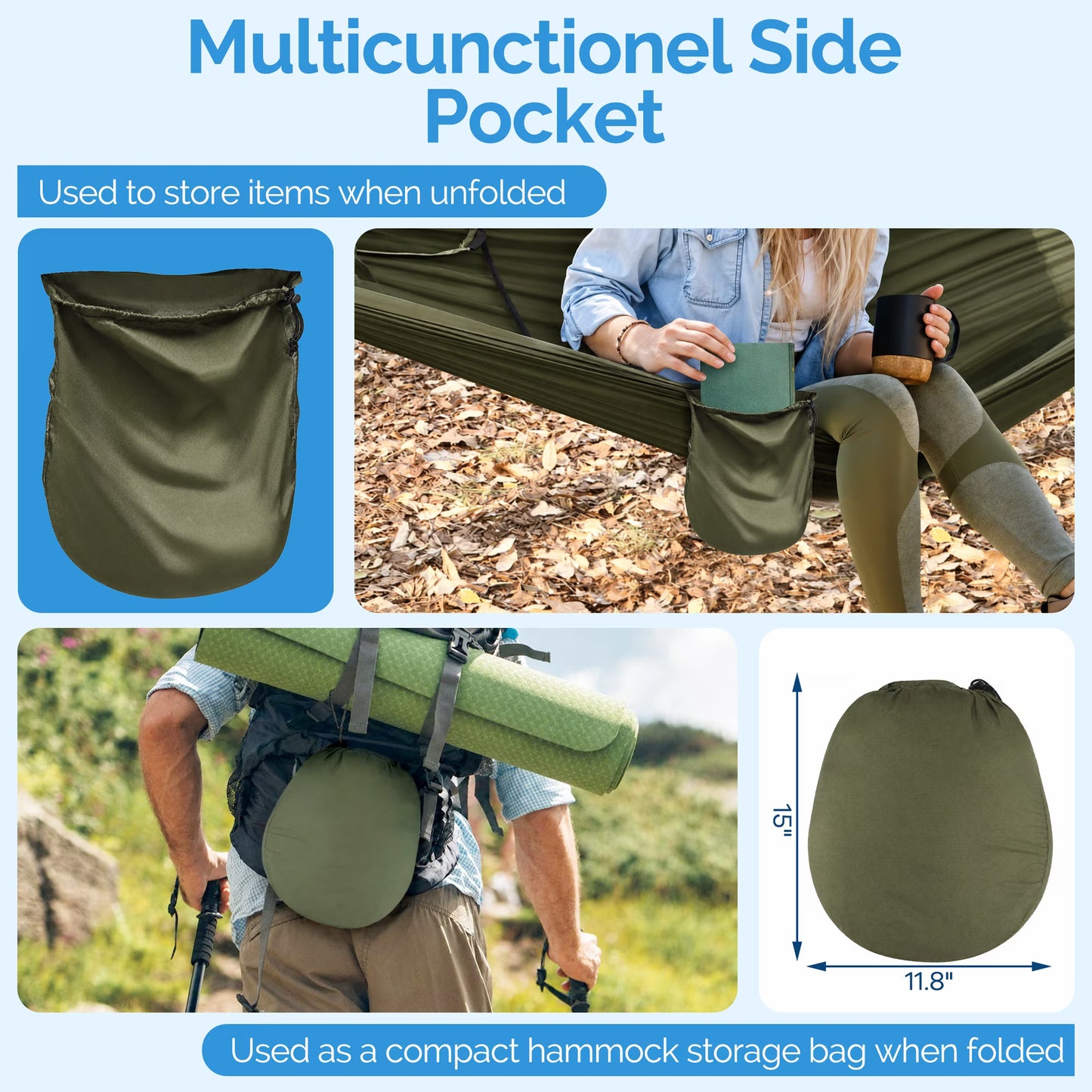 MOONORAH Portable Camping Hammock with Sun Shade Canopy, Lightweight Breathable Hammock with Storage Bag (Olive Green)