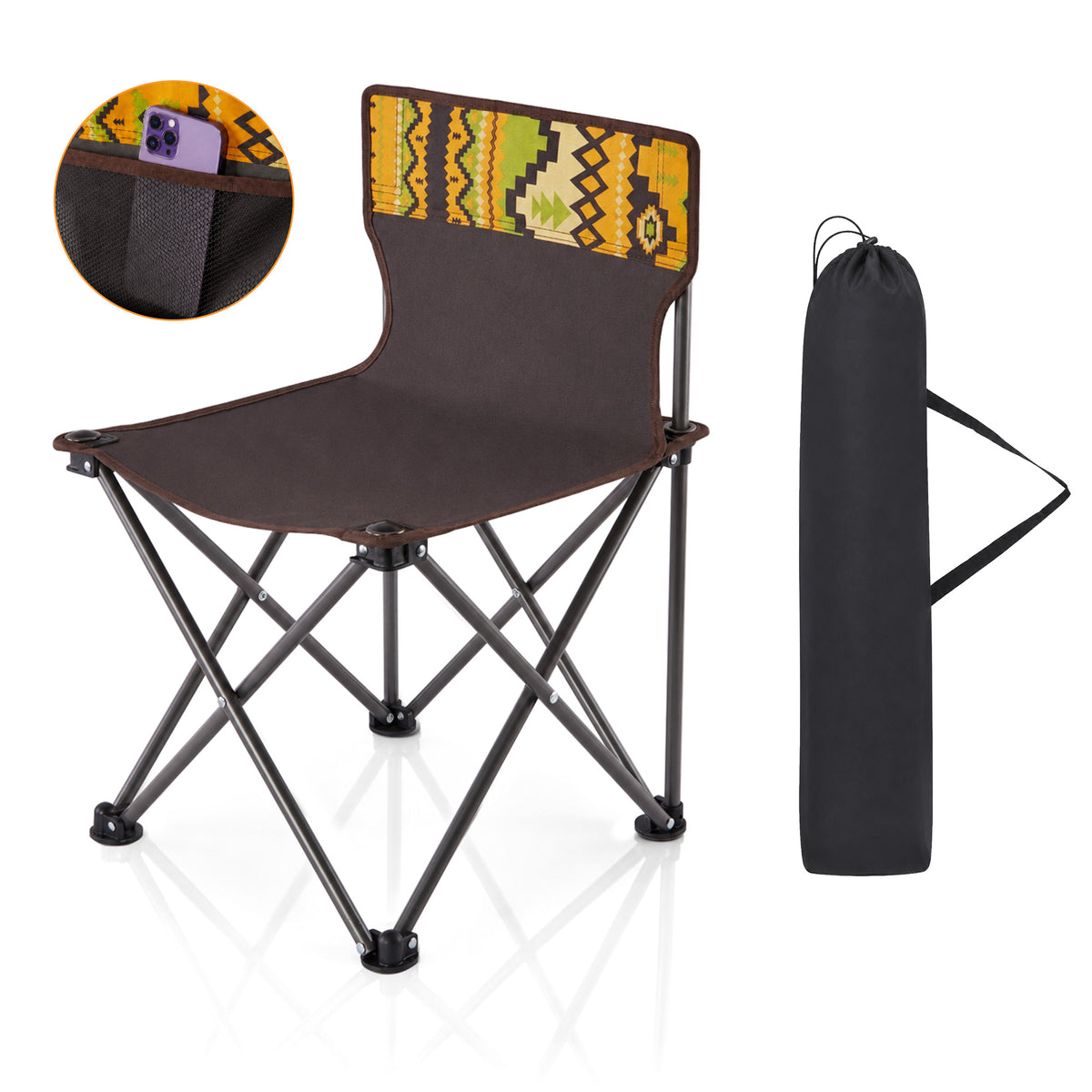MOONORAH Camping Chair, Folding Portable Camping Chairs, Lightweight Compact Folding Chair Mesh for Outdoor Camp Travel Beach Picnic Festival Hikin with Side Pocket, Storage Bag, Brown