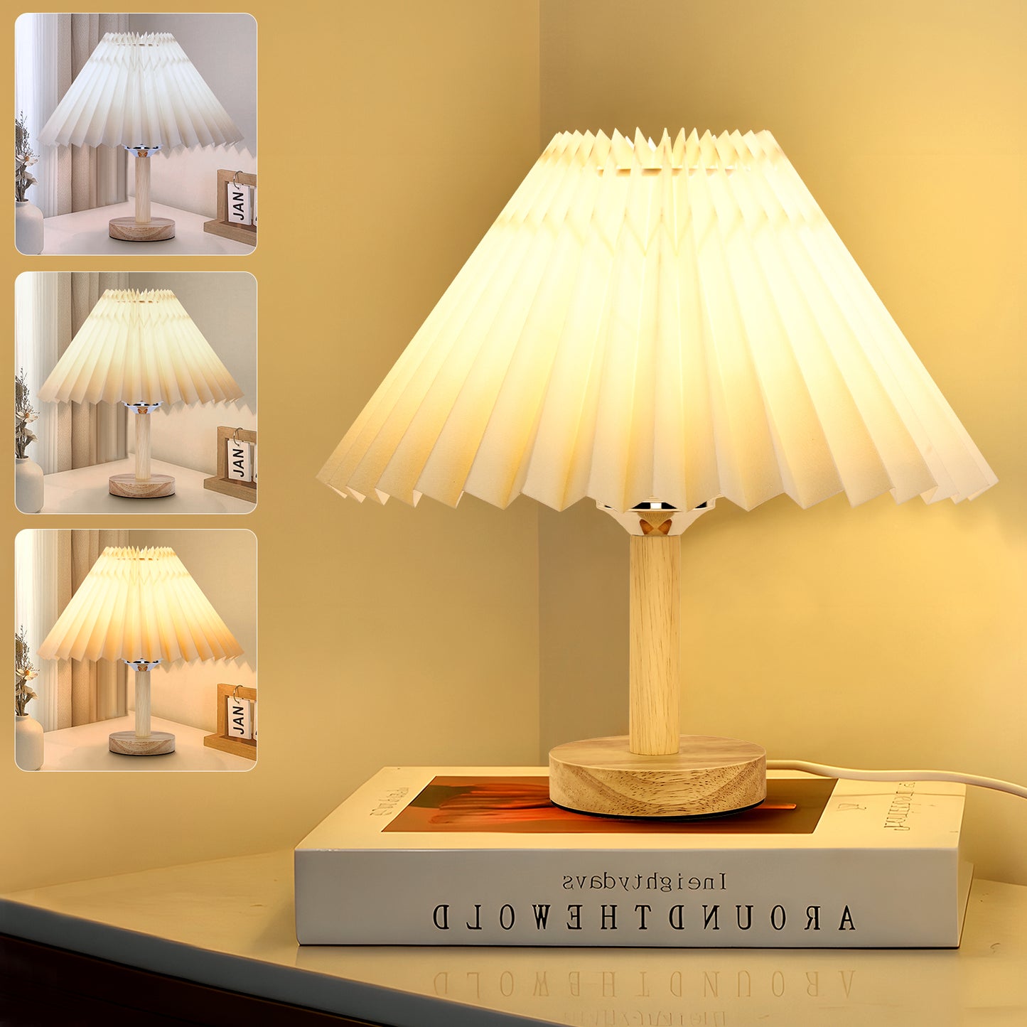 LOFTER-PRO Small Table Lamp for Bedroom, Bedside Lamps for Nightstand, USB Mini Night Stand Light Lamp with Pleated Fabric Shade, Desk Reading Lamp for Room, Living Room, Office, Dorm