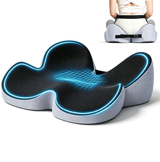 WANALIT Seat Cushion, Breathable Butterfly Memory Foam Coccyx Cushion, Adjustable Back Strap, Tailbone & Sciatica Pain Relief Pad for Long Sitting - Car, Desk, Wheelchair（Black）