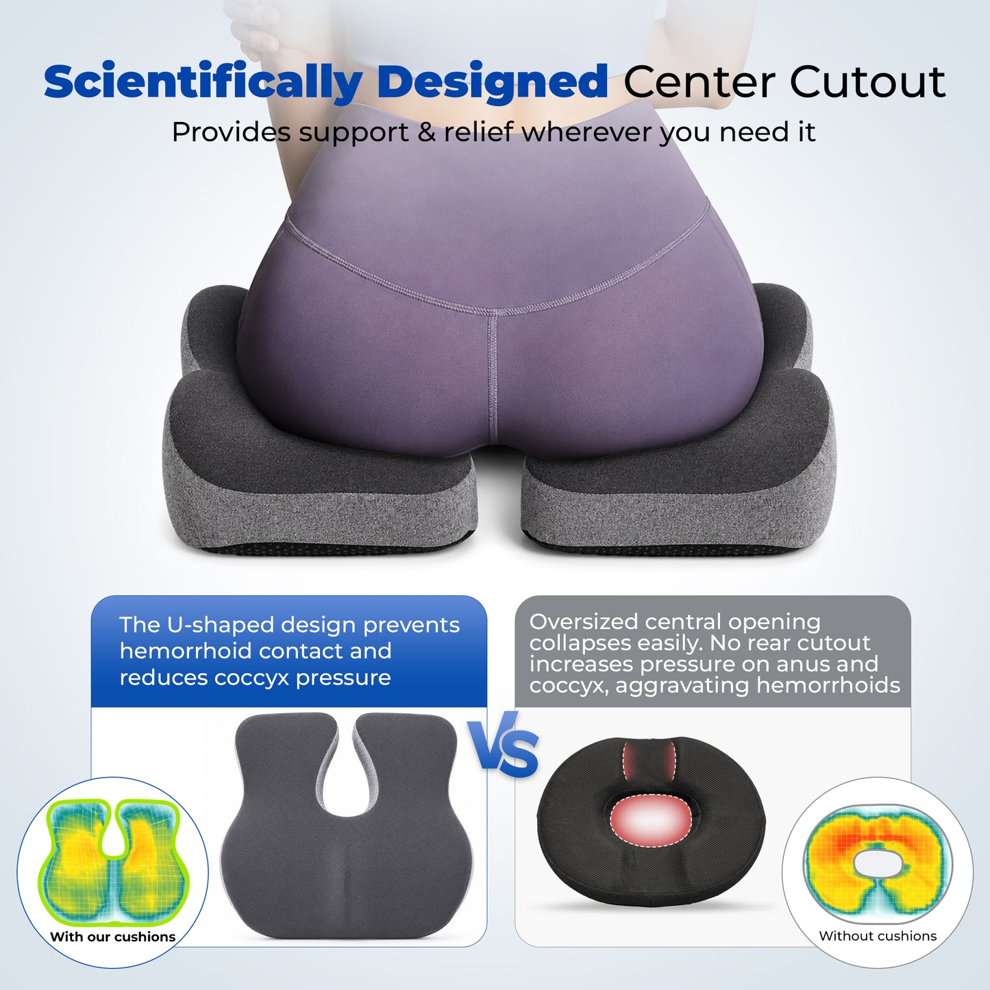 WANALIT Seat Cushion for Tailbone & Sciatica Pain Relief, Ergonomic Memory Foam Coccyx Cushion for Office Chair, Car, Wheelchair & Long Sitting, Pressure Relief Pad for Hip & Tailbone - Gray