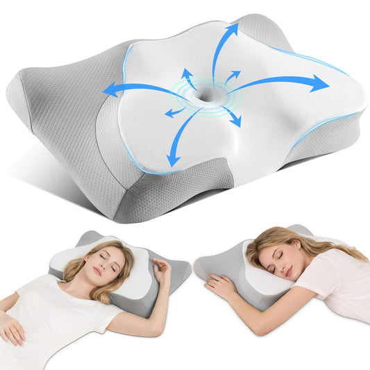 KAIPARA Cervical Neck Pillow for Pain Relief, Ergonomic Memory Foam Bed Pillow for Sleeping, Cooling Contour Pillow for Side Back Stomach Sleepers