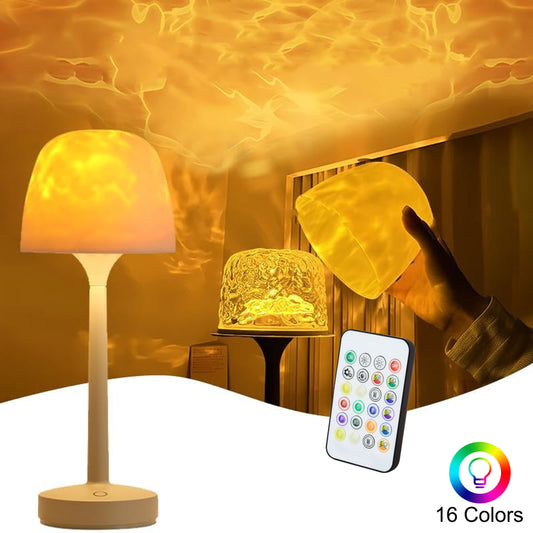 LOFTER-PRO Table Lamps, Ocean Wave Projector Light & Underwater Ripple Lamp – 2-in-1 Cordless Desk Lamp, Dual-Mode Ambient Lighting, USB , 16 Colors RGB, Touch/Remote Control for Bedroom, Living Room