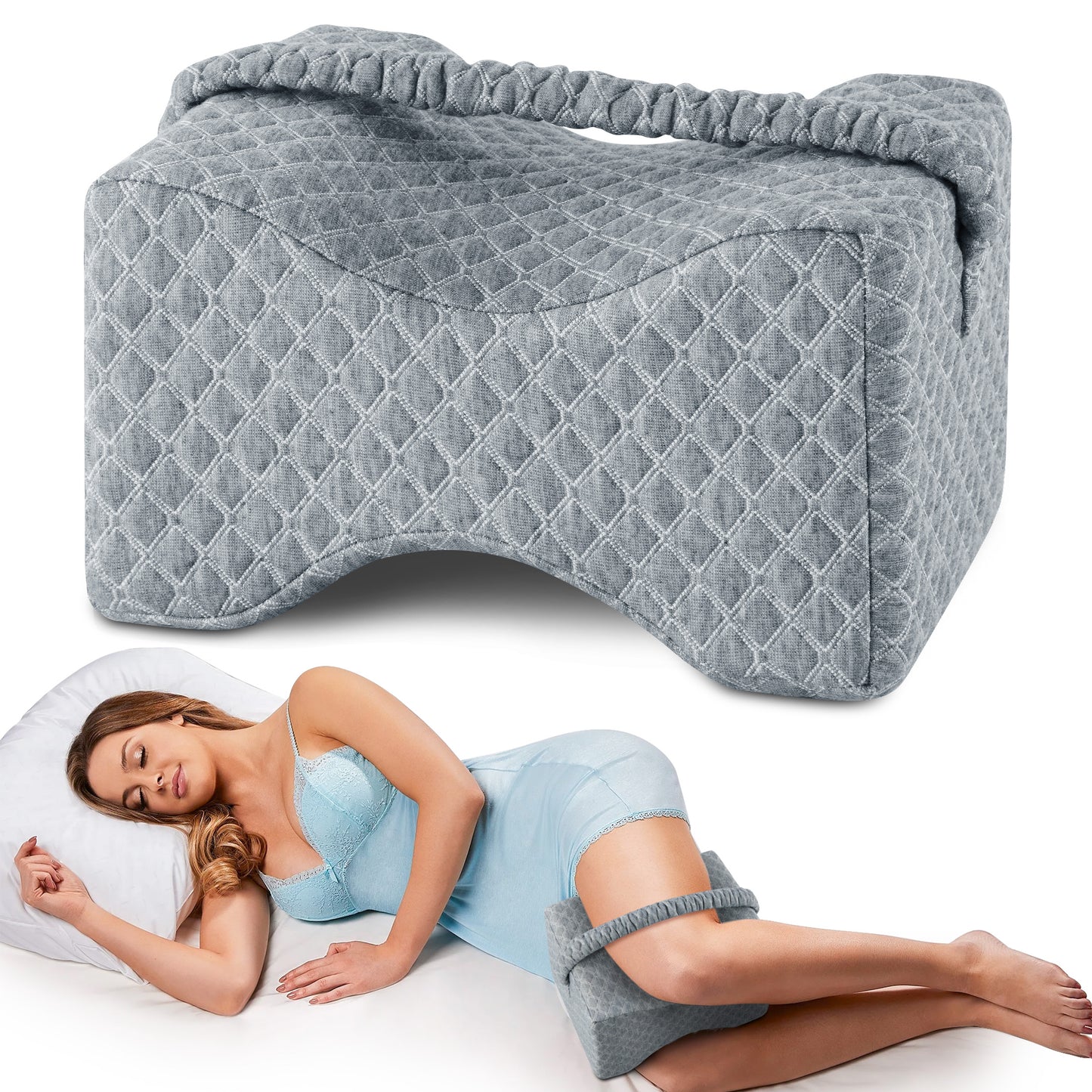 MOONORAH Knee Pillow for Side Sleepers,Leg Pillow for Sciatica, Back, HIPS, Knees, Joints Pain Relief,Washable Cover,Grey