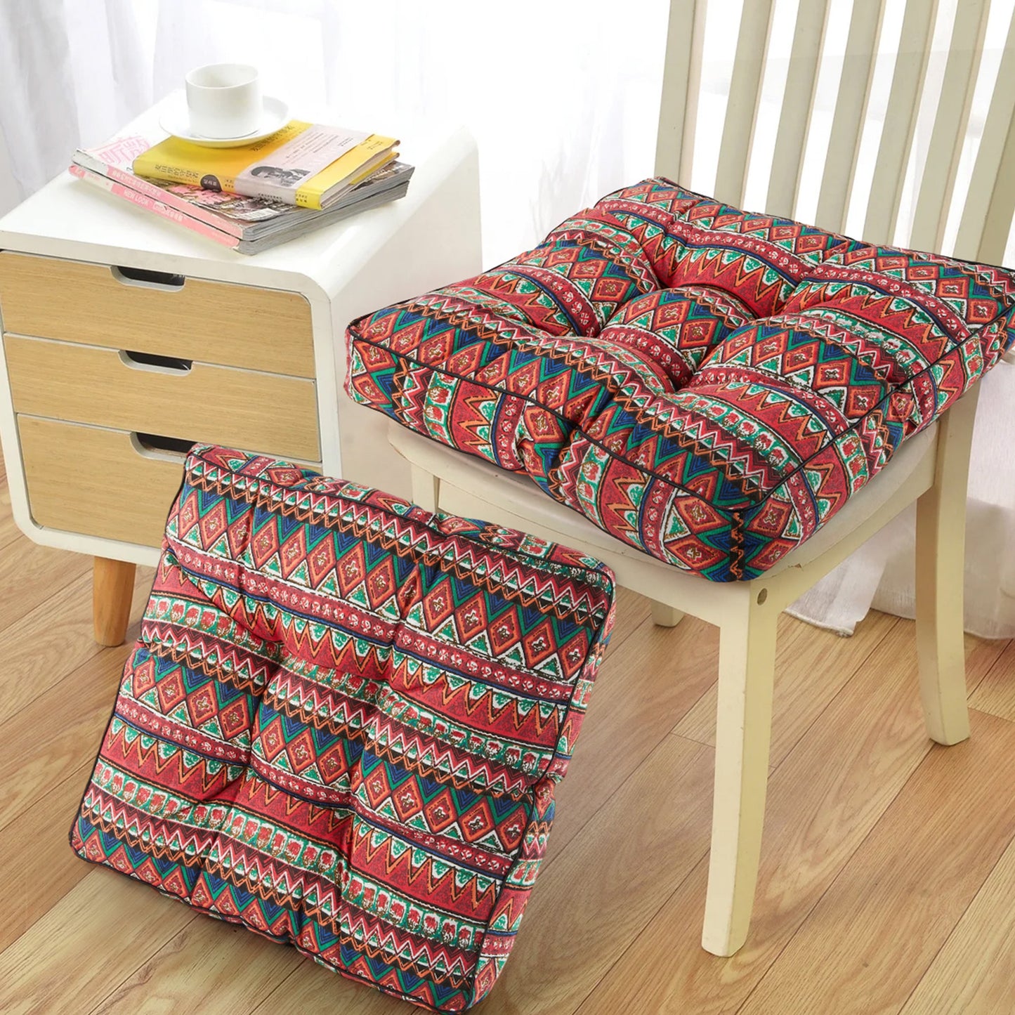Panpaddle Bohemian Patio Floor Cushion, Thick Square Floor Pillow, Meditation Yoga Cushion for Garden, Patio, Home, Backyard, Office Use, 19.7"x19.7"x4", 1 Pack, Red