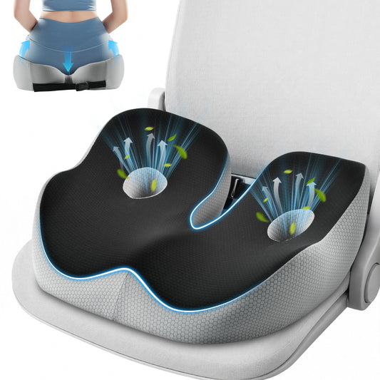 WANALIT Memory Foam Seat Cushion - Sciatica and Tailbone Pain Relief - Large Black