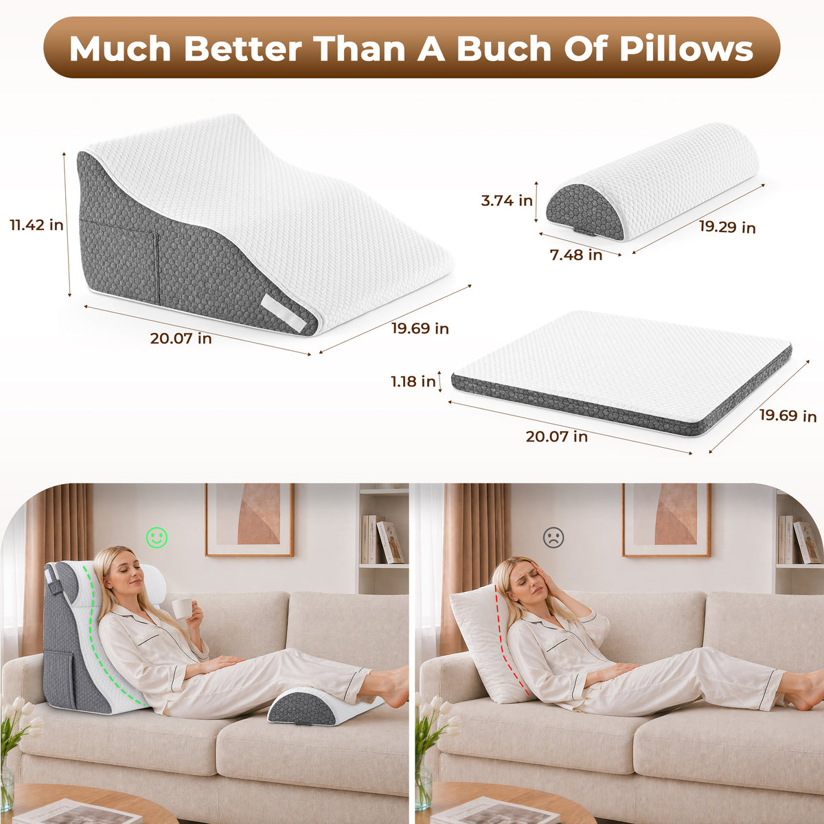 WANALIT Wedge Pillow for Acid Reflux Relief - Orthopedic Back Support