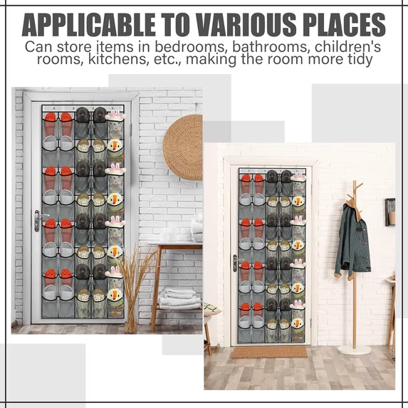 Onekawa 40 Pairs Over The Door Shoe Organizer, Space Saving Hanging Shoe Rack for Closet Door with 8 Hooks, Breathable Mesh Storage Holder for Shoes, Accessories, Holds Up to 40 lbs, Gray