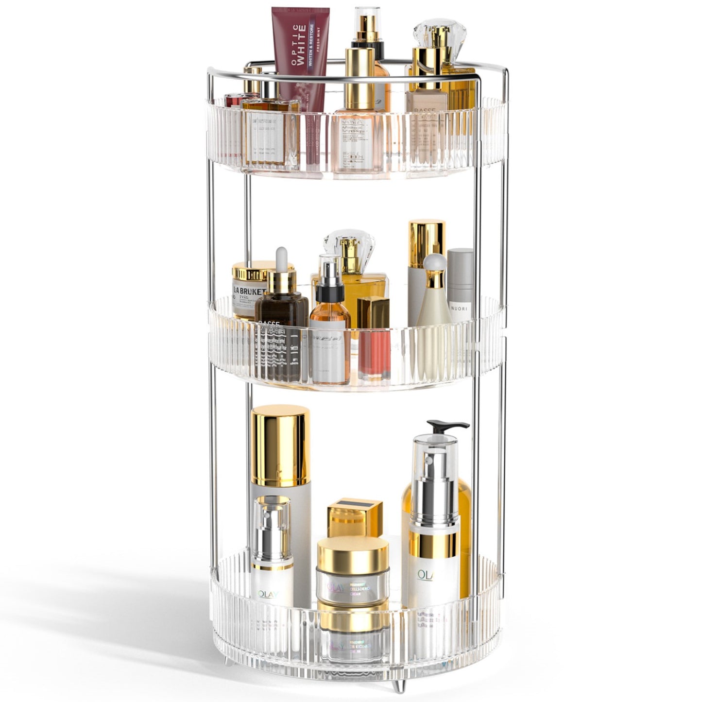 360° Rotating Makeup Organizer, Bathroom Makeup Holder, 3 Tiers Large Capacity Storage Shelf