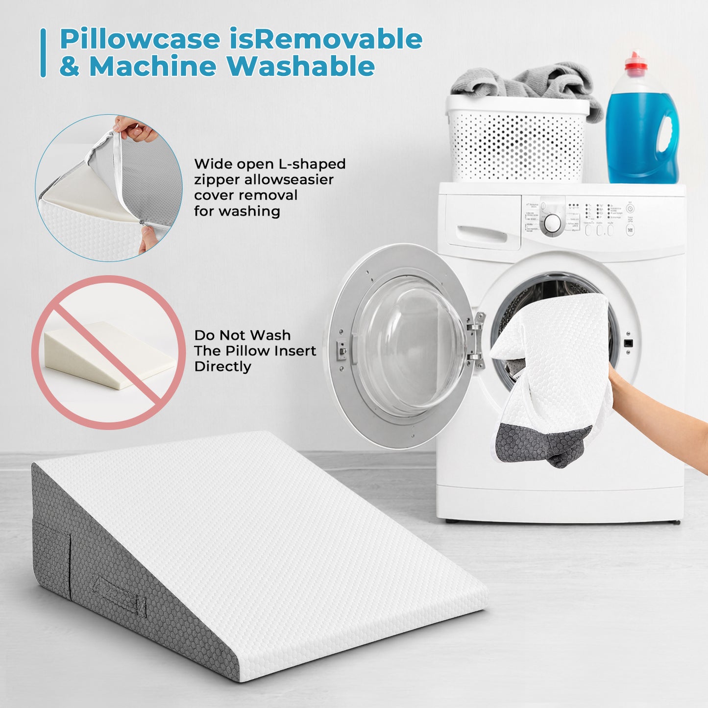 MOONORAH Wedge Pillow, Bed Wedge Pillow Headboard, Adjustable Wedge Pillow for Acid Reflux and Back Pain Relief, Sleeping, Post Surgery, Back Support Pillow for Bed Sitting Up, White/Grey