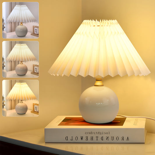 LOFTER-PRO Modern Ceramic Table Lamp for Living Room, Desk Lamps for Bedroom Pleated Fabric Bedside Nightstand Bedside Lamp Table Lamps, Beige