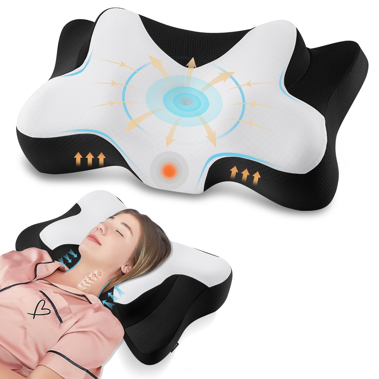 MOONORAH Memory Foam Pillows Neck Support Pillow for Pain Relief,Ergonomic Cervical Pillow Sleeping for Shoulder Pain,Orthopedic Contour Bed Pillow for Side Back Stomach Sleepers,Blac,Queen 24×14.9in