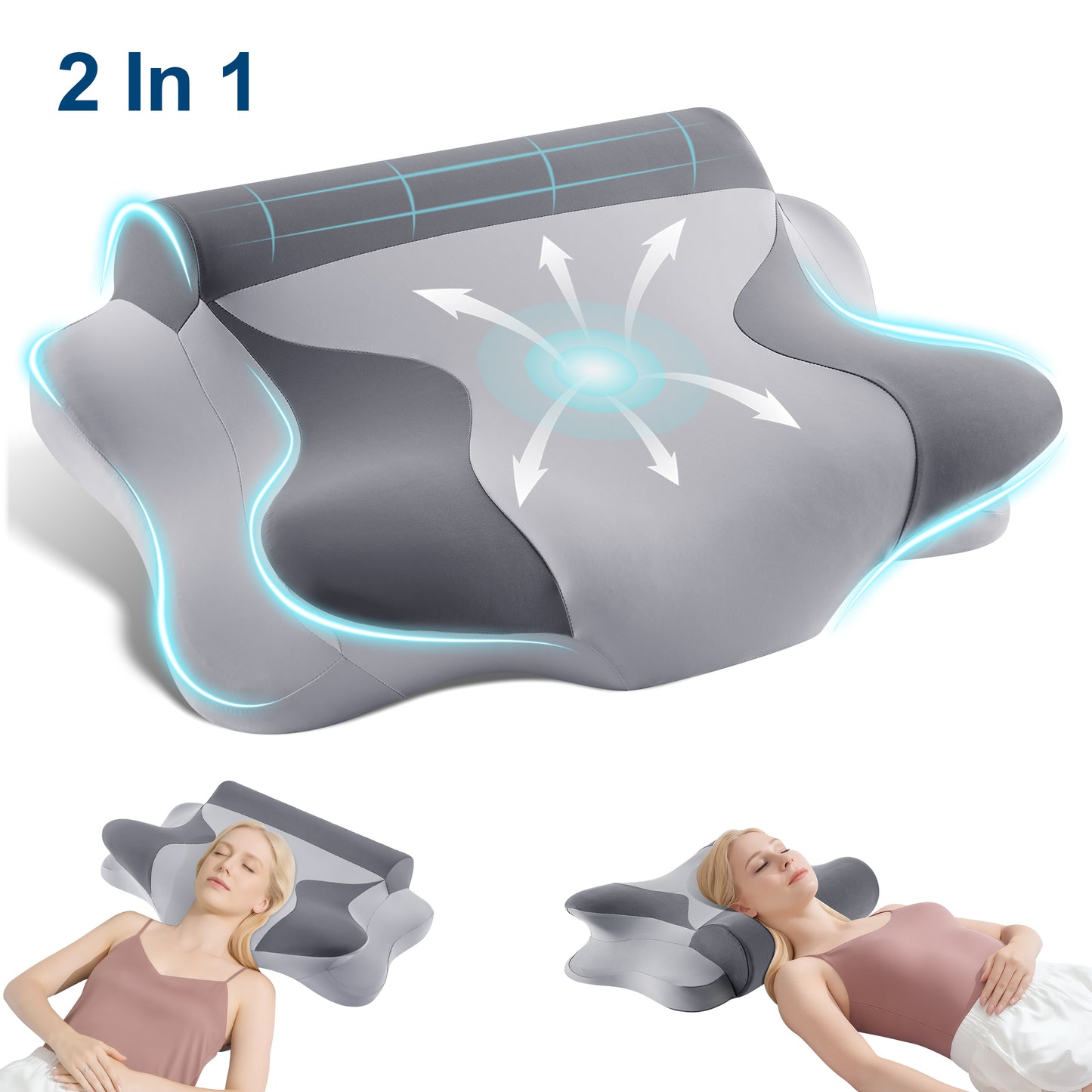 MOONORAH Cooling Bed Pillow for Neck & Shoulder Pain Relief, Cervical Support Comfort Pillow for Side Back Stomach Sleeper, Ergonomic Enhancing Contour Memory Foam Pillows for Sleeping