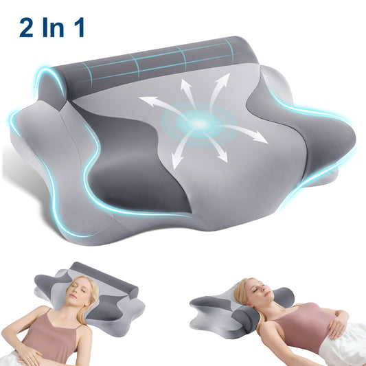 MOONORAH Cooling Bed Pillow for Neck & Shoulder Pain Relief, Cervical Support Comfort Pillow for Side Back Stomach Sleeper, Ergonomic Enhancing Contour Memory Foam Pillows for Sleeping