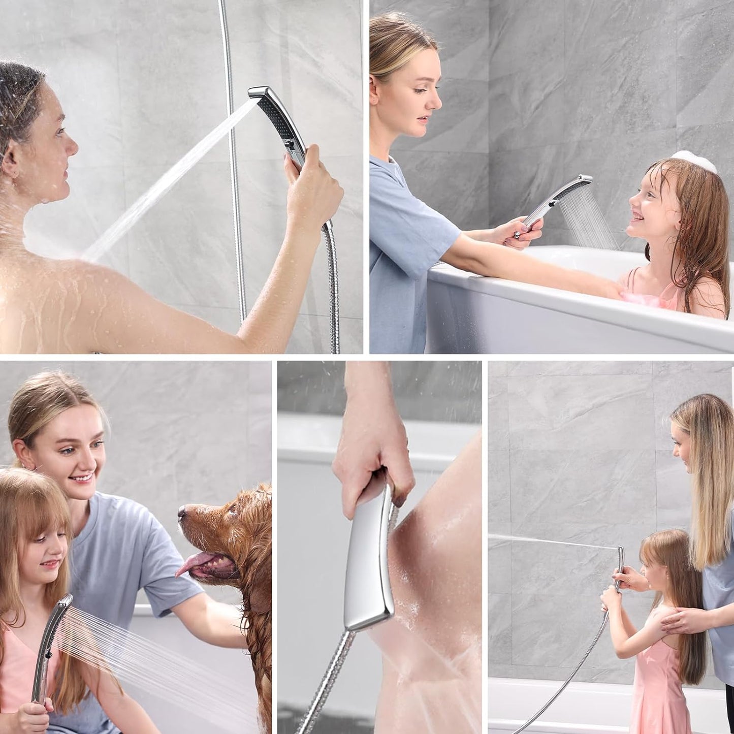 OTDLIGHT Dual Shower Head Combo Set,Handheld Showerhead with High Pressure,Large Rainfall & 4-Mode Showerhead,60 Inches Stainless Steel Shower Hose-Silver Chrome
