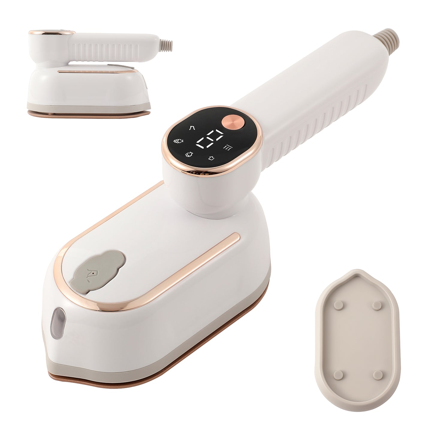 ZALFLEX Travel Steamer Iron for Clothes, 1400W Handheld Size Portable Travel Steamer, 3 Steam Levels Garment Steamers with LCD Screen, 15S Fast Heat-up Steamer for Dress Shirt Home Travel, White