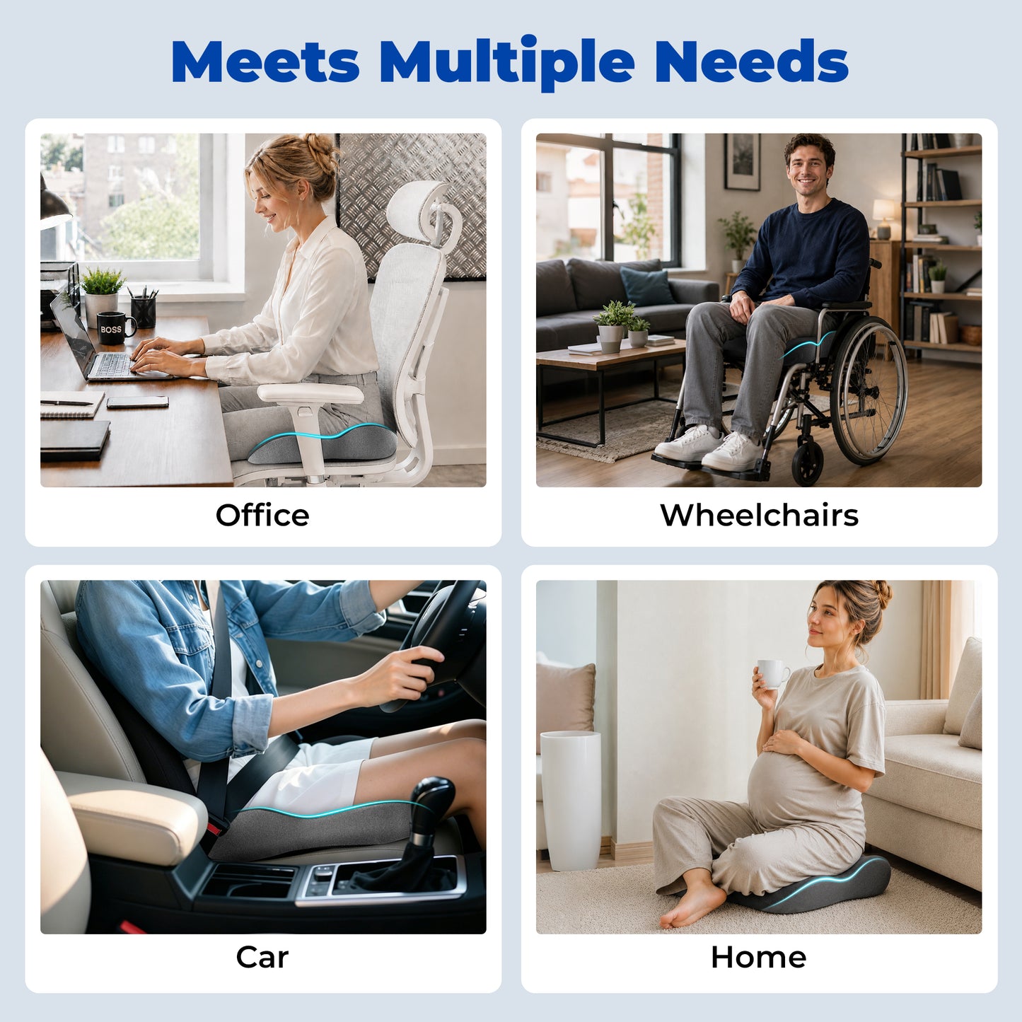 WANALIT Seat Cushion for Tailbone & Sciatica Pain Relief, Ergonomic Memory Foam Coccyx Cushion for Office Chair, Car, Wheelchair & Long Sitting, Pressure Relief Pad for Hip & Tailbone - Gray