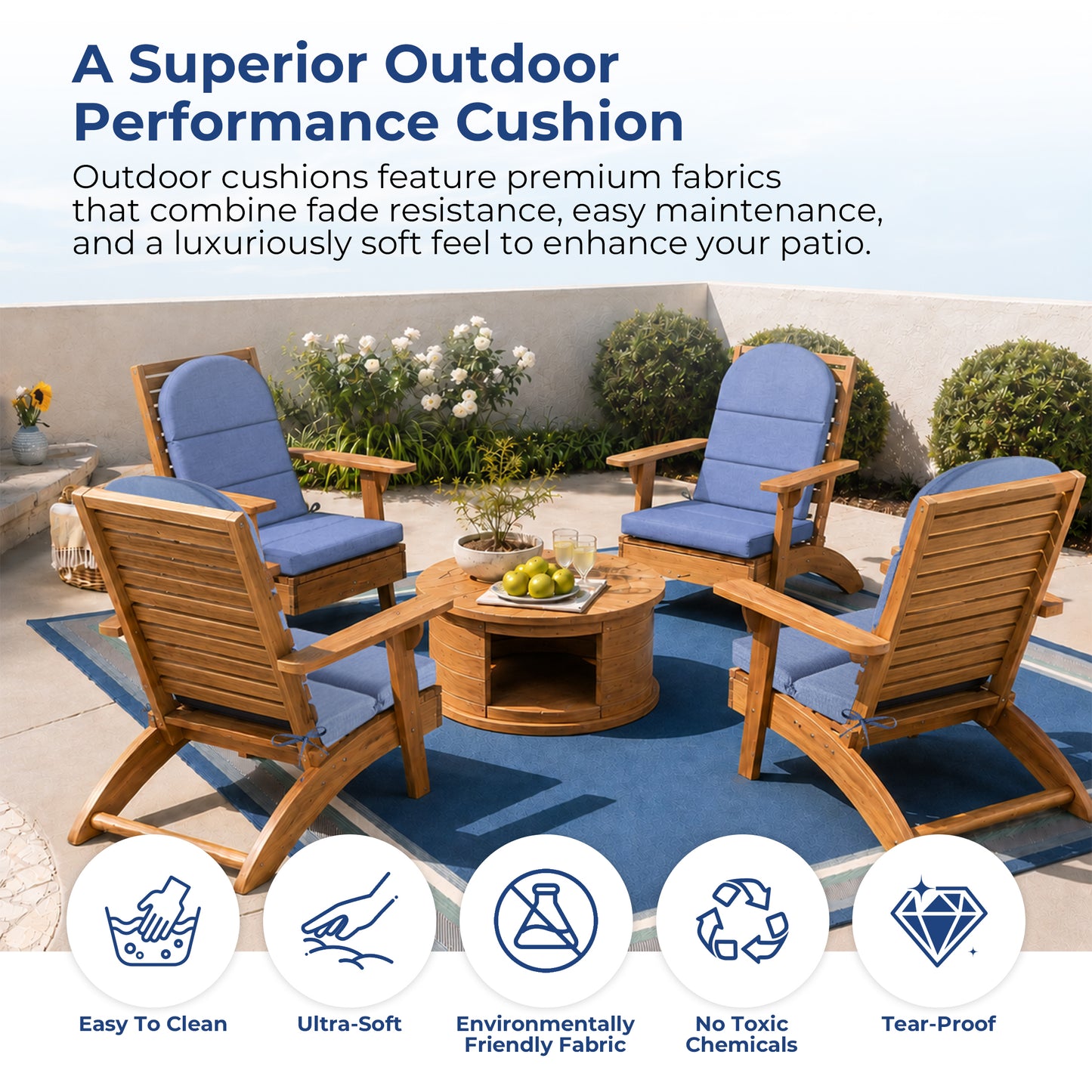 DONAMA Outdoor Chair Cushion Waterproof with Ties for Patio Garden Furniture, Navy Blue 48x22x2 inch