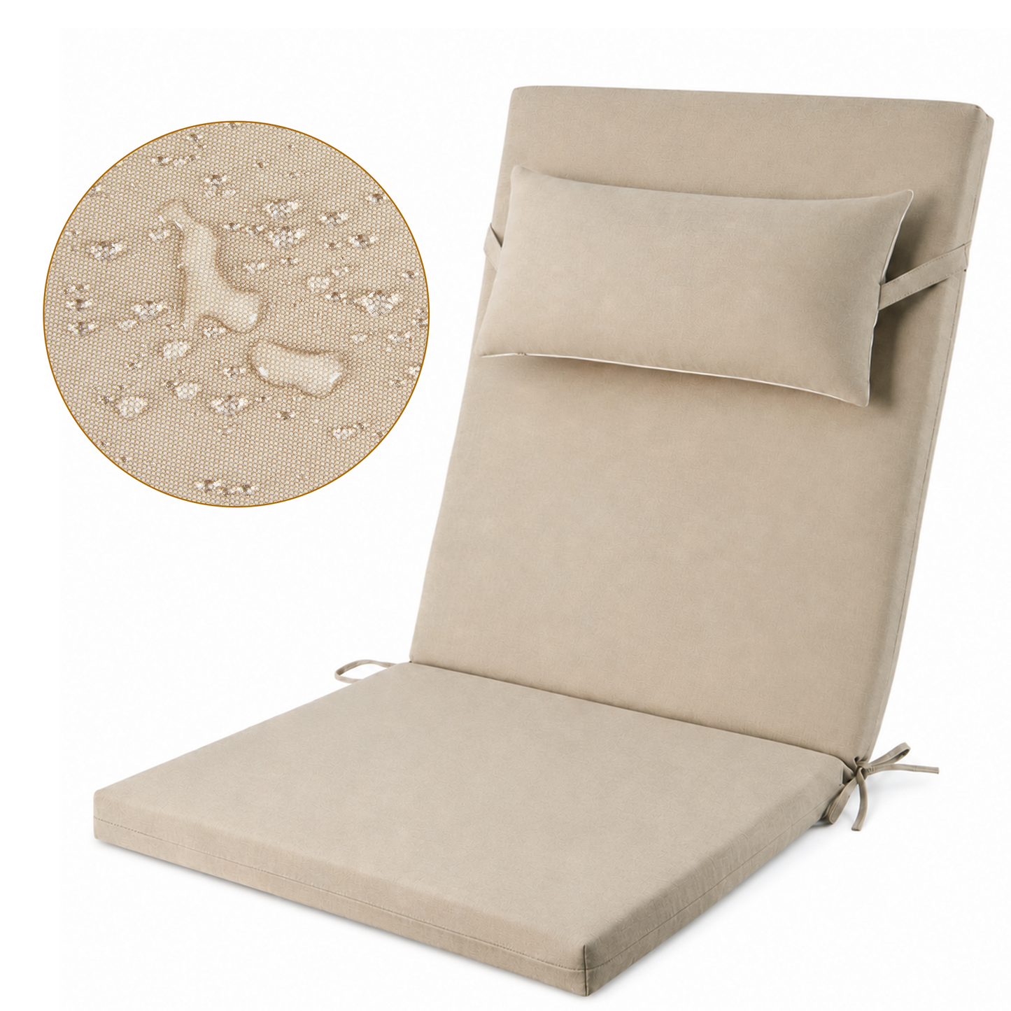 DONAMA Outdoor Chair Cushions Waterproof High Back Thick Seat Pad with Ties for Patio Garden Rocking Chair, Beige 47x22x2 inch