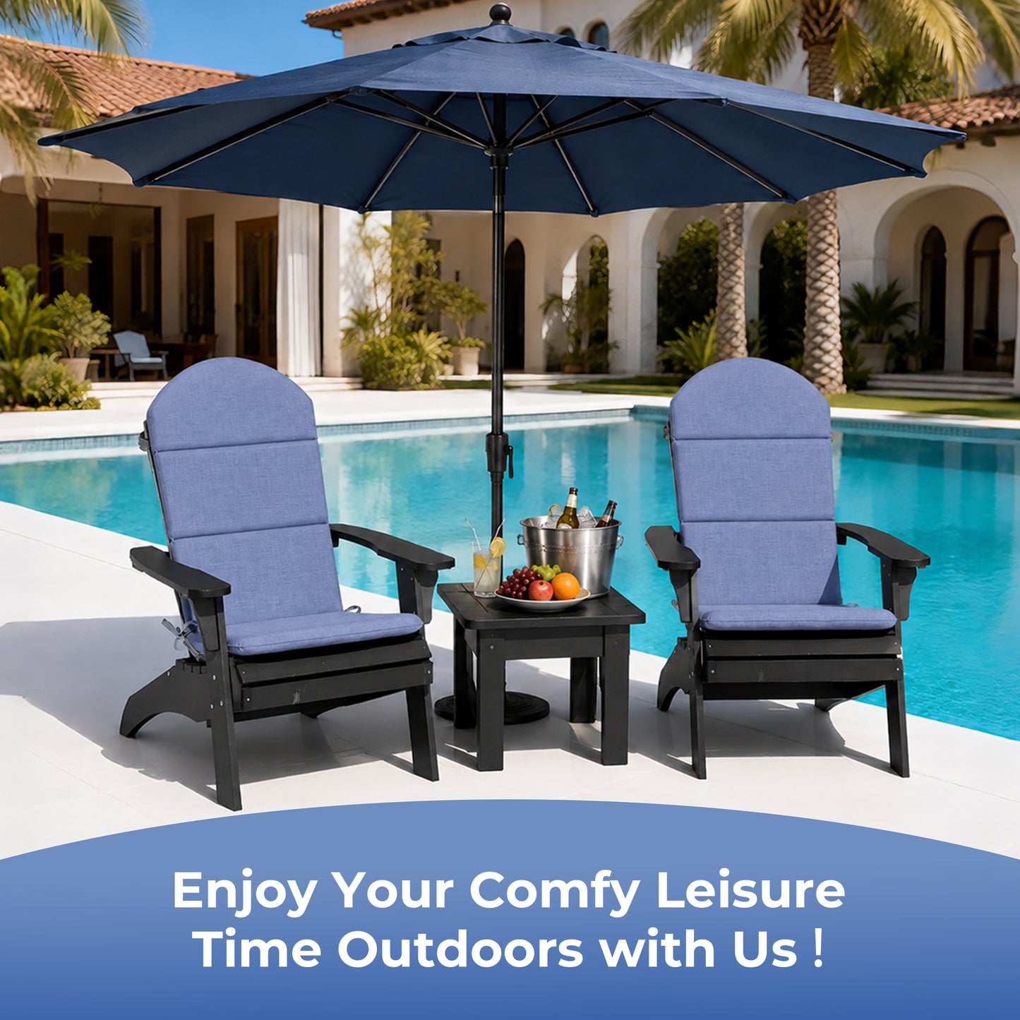 DONAMA Outdoor Chair Cushion Waterproof with Ties for Patio Garden Furniture, Navy Blue 48x22x2 inch