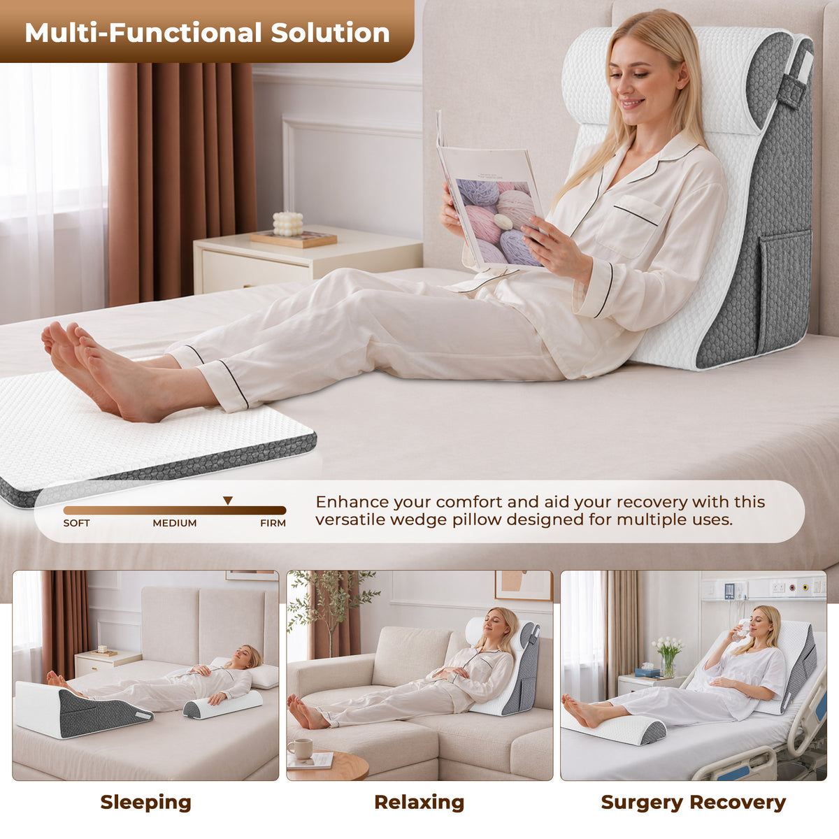 WANALIT Wedge Pillow for Acid Reflux Relief - Orthopedic Back Support