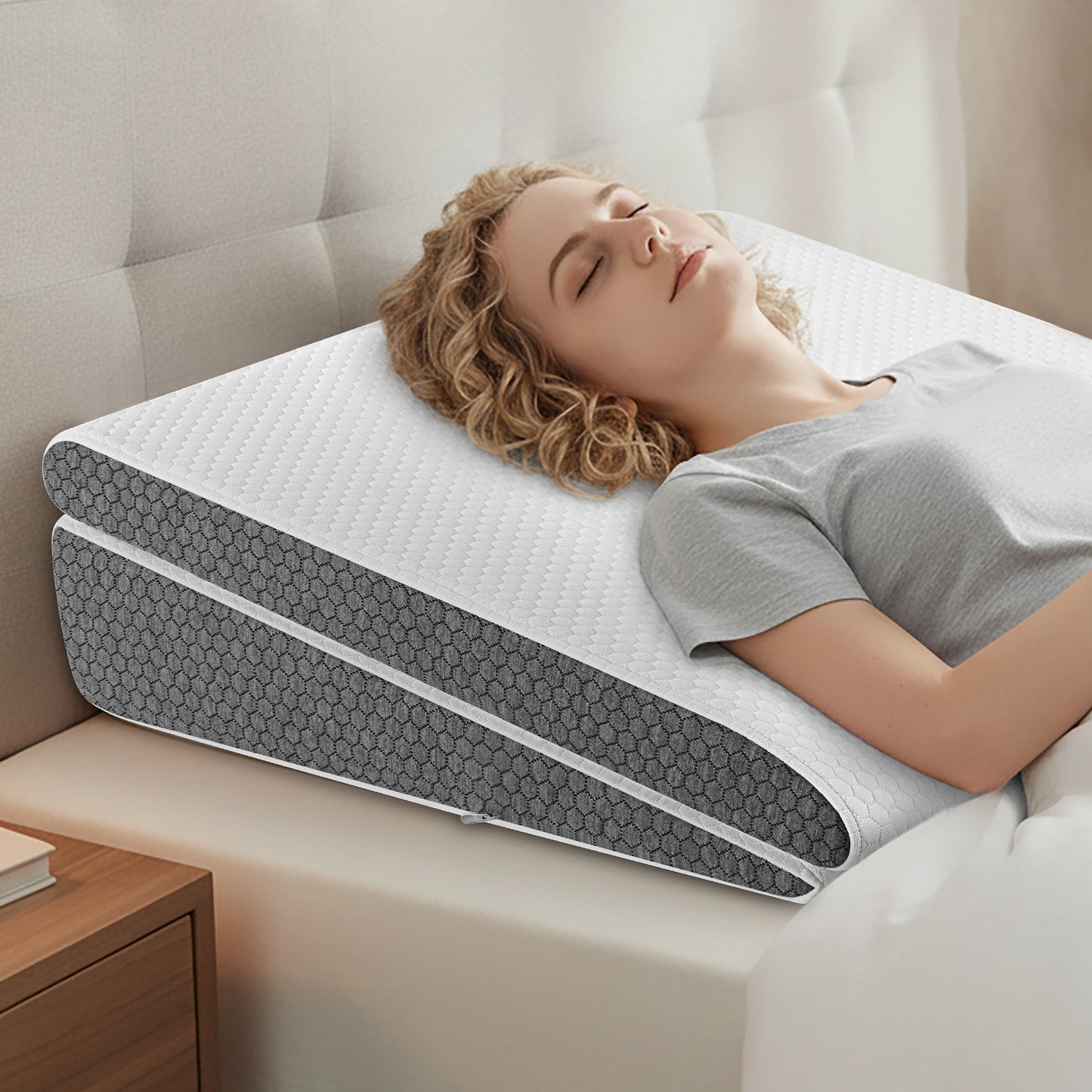 WANALIT Wedge Pillow for Sleep Apnea,2PCS Wedge Pillows for Acid Reflux,Bed Wedge Pillow Set for Sleeping,Back Pain,Gerd,Heartburn,Snoring,Triangle Elevated Pillow for After Surgery/Leg/Neck