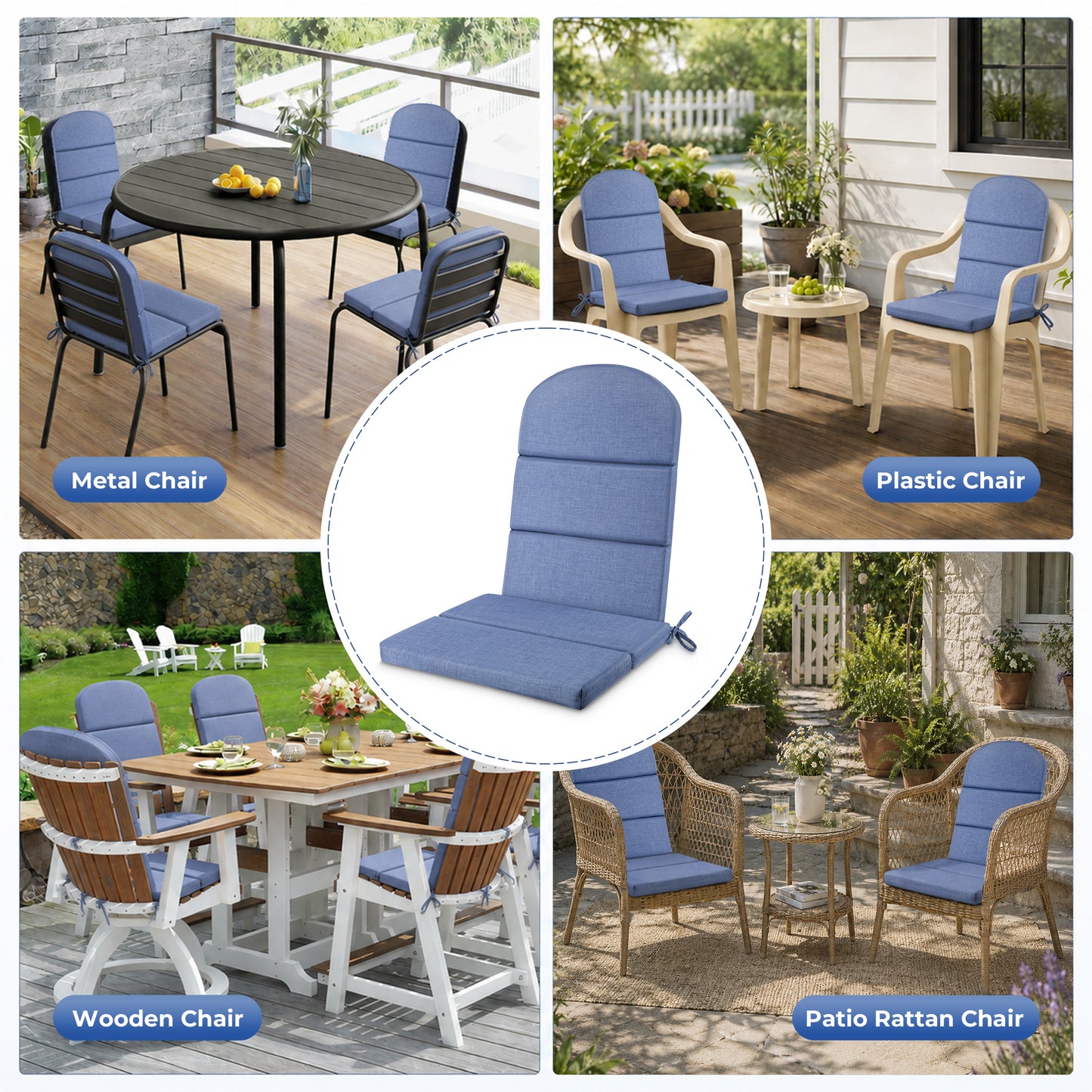 DONAMA Outdoor Chair Cushion Waterproof with Ties for Patio Garden Furniture, Navy Blue 48x22x2 inch
