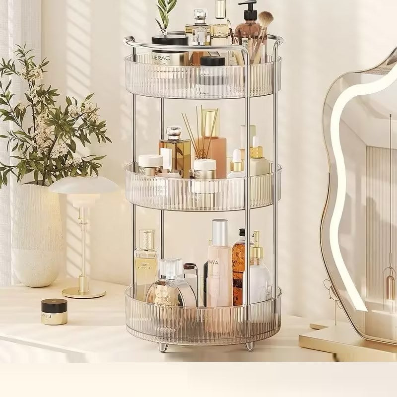 360° Rotating Makeup Organizer, Bathroom Makeup Holder, 3 Tiers Large Capacity Storage Shelf
