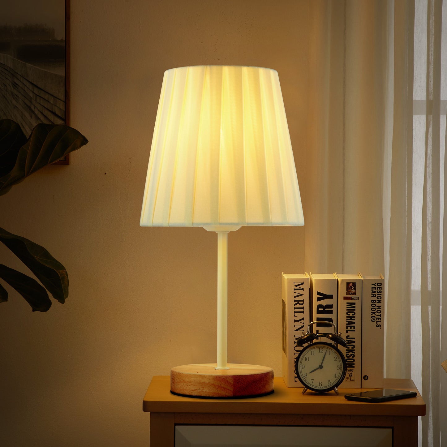 LAFAYTTE Fabric Wooden Table Lamp Bedside Nightstand Lamp Simple LED Desk Lamp for Home Bedroom Living Room Office Study