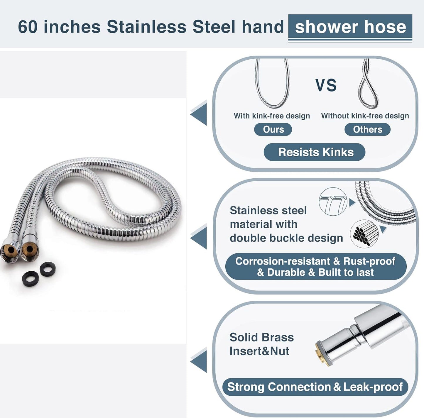 OTDLIGHT Dual Shower Head Combo Set,Handheld Showerhead with High Pressure,Large Rainfall & 4-Mode Showerhead,60 Inches Stainless Steel Shower Hose-Silver Chrome
