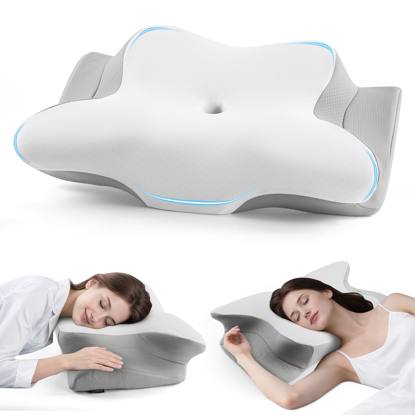 KAIPARA Memory Foam Bed Pillow for Sleeping, Cooling Dual Height Contour Pillow for Side, Back and Stomach Sleepers, Removable Washable Cover, Gray