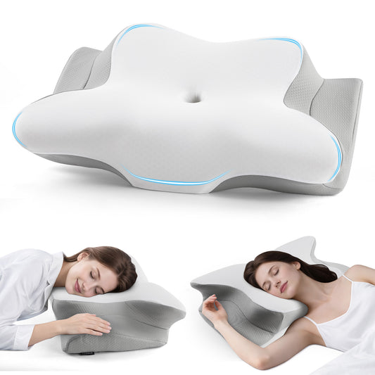KAIPARA Memory Foam Bed Pillow for Sleeping, Cooling Dual Height Contour Pillow for Side, Back and Stomach Sleepers, Removable Washable Cover, Gray