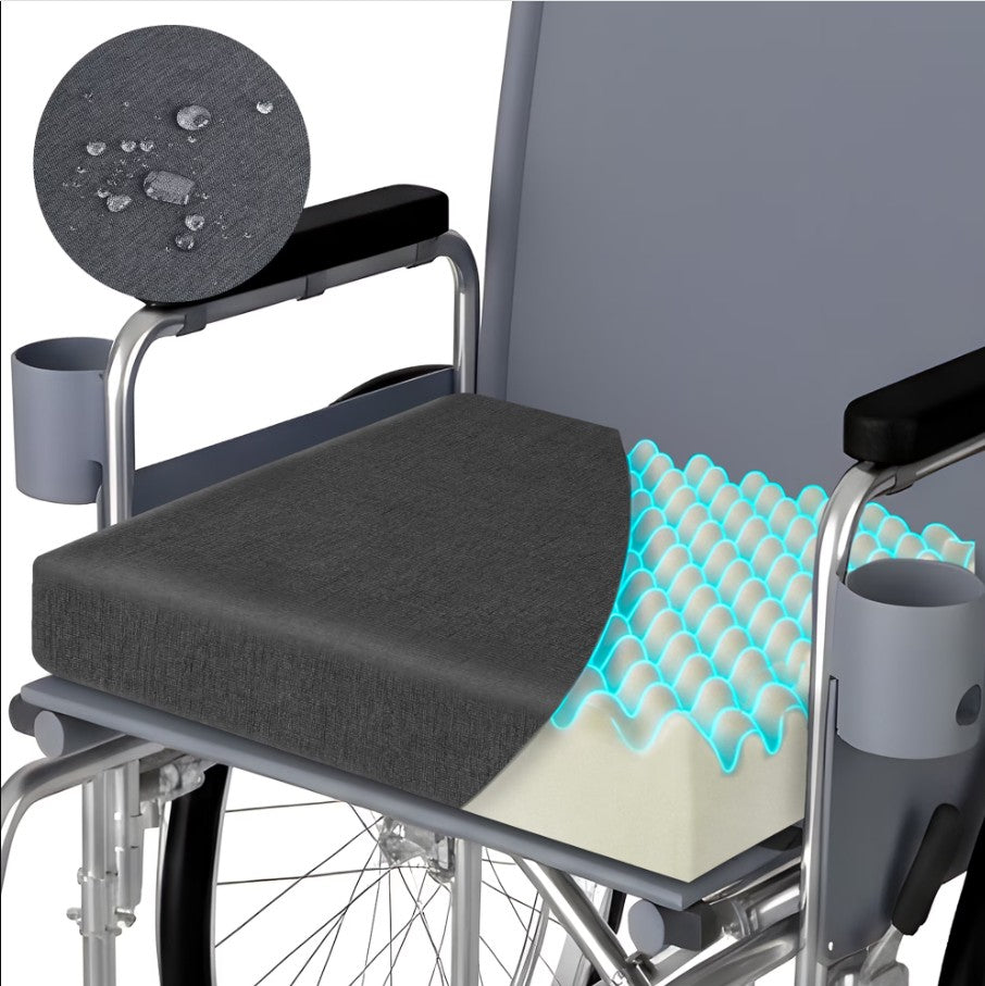 WANALIT Wheelchair Seat Cushion, Relieve Sciatica, Back, Coccyx, Pressure Sore and Ulcer Pain, Refreshing Ergonomic Chair Cushion with Waterproof Fabric, Anti-Slip Cover (Black)