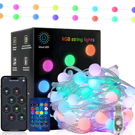 LOFTER-PRO Smart String Lights, Outdoor Lights with Dimmable Warm White LED Bulbs, 47 Scene Modes for Patio, Backyard, Balcony, IP65 Waterproof, App Control and Remote Control