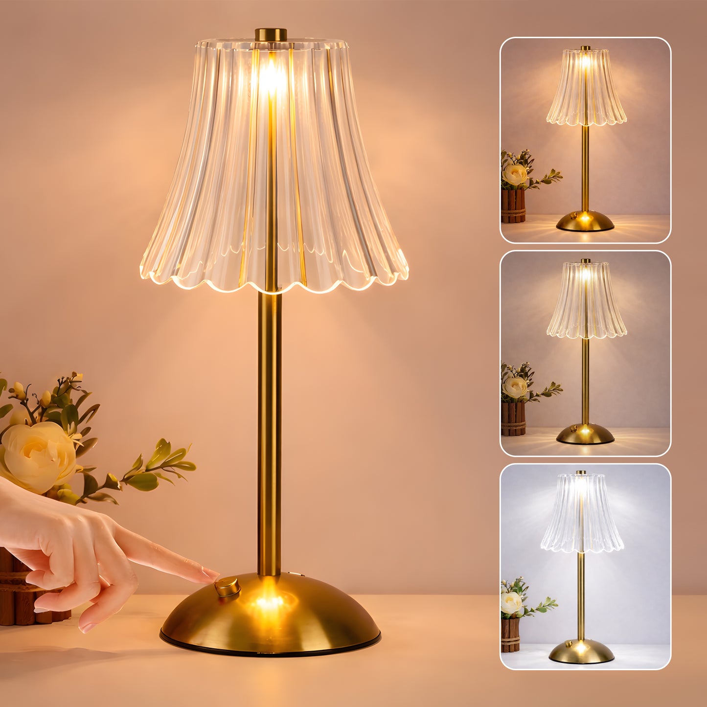 LOFTER-PRO Bedside Table Lamp, Cordless Dimmable LED Crystal Touch Lamp, Battery Operated Nightstand Light for Bedroom, Living Room, Hotel, Bar