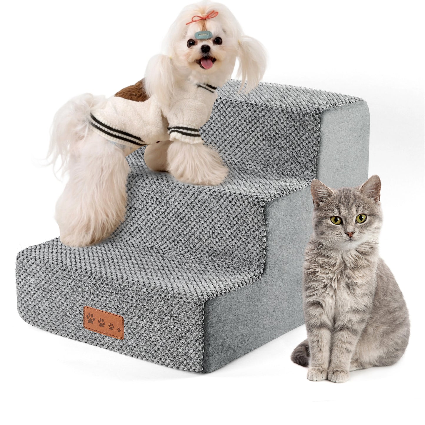 WANALIT Dog Stairs for Small Dogs, 13.8 Inch 3-Step Pet Steps for High Bed & Couch, Non-Slip Indoor Dog Stairs Ramp with High Density Foam & Washable Cover, Grey
