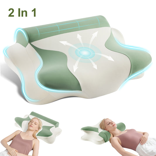 MOONORAH Cooling Bed Pillow for Neck & Shoulder Pain Relief, Cervical Support Comfort Pillow for Side Back Stomach Sleeper, Ergonomic Enhancing Contour Memory Foam Pillows for Sleeping