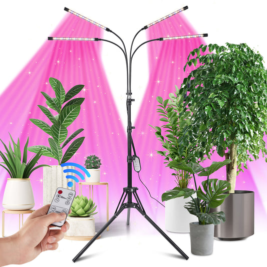 LOFTER-PRO Grow Lights for Indoor Plants, 4 Head LED Grow Light with Full Spectrum, 9 Dimmable Level and Auto On Off Timer, Tripod Stand Plant Lamp Height Adjustable (63 Inch)