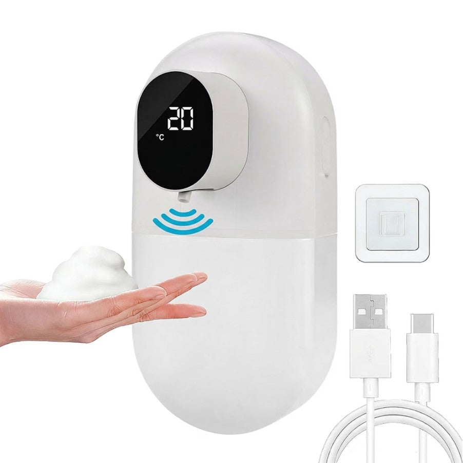 WANALIT Automatic Foaming Soap Dispenser, Touchless Smart Sensor with Display (Temp/Battery), 3 Adjustable Foam Levels, 13.52oz Rechargeable, Wall Mount for Kitchen Bathroom Dish Soap, White