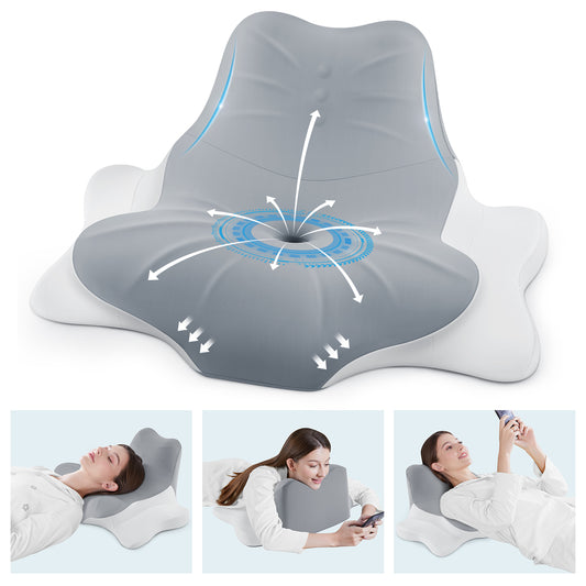 MOONORAH Memory Foam Pillow Stomach Sleeping Pillow, Protect Cervical Vertebra Pillow, Suitable For Playing Mobile Phone, Reading, Cushion In Bed, Washable Cover, Gray
