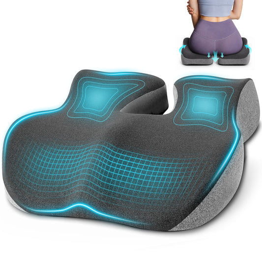 WANALIT Seat Cushion for Tailbone & Sciatica Pain Relief, Ergonomic Memory Foam Coccyx Cushion for Office Chair, Car, Wheelchair & Long Sitting, Pressure Relief Pad for Hip & Tailbone - Gray