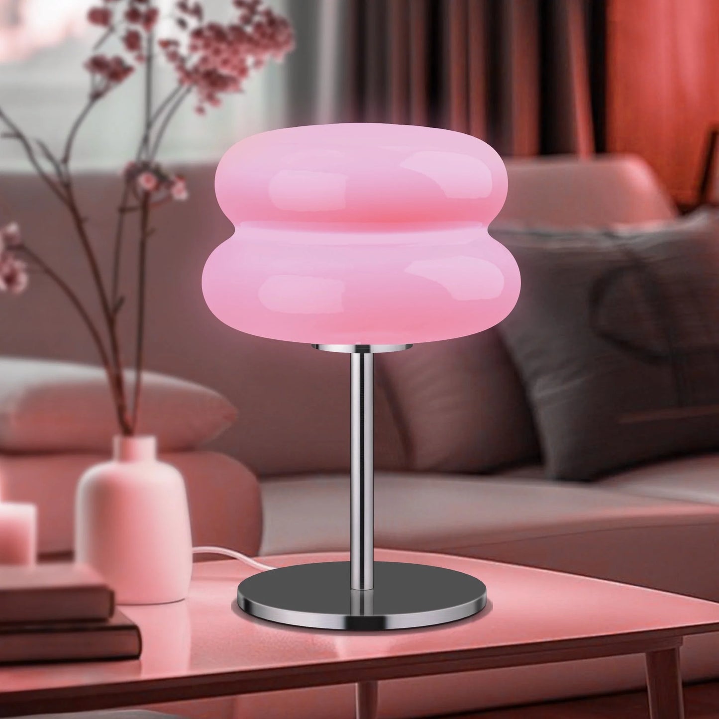 LAFAYTTE Mushroom Lamp for Bedroom,Mid Century Modern Lamp for Nightstand, Dimmable Retro Egg Tart Bedside Small Lamps,Unique Home Mushroom Decor Aesthetic Cute Table Lamps for Living Room,Pink